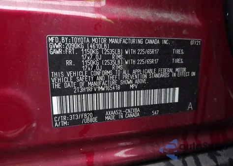 2021 Toyota Rav4 Le from USA, damaged, VIN 2T3H1RFV1MW165418
